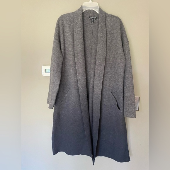 EILEEN FISHER Shawl Collar Kimono Jacket in Ombre Boiled Wool Ash/Black S/M - Picture 9 of 9